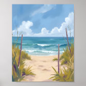 ビーチへの小道 | 海の水彩コースト風景画 ポスター (正面)