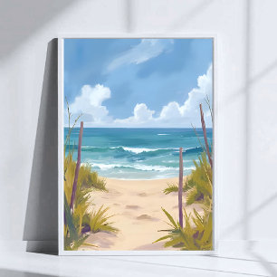 ビーチへの小道   海の水彩コースト風景画 ポスター