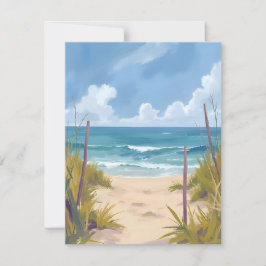 ビーチへの小道 | 海の水彩海岸画 サンキューカード