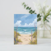 ビーチへの小道 | 海の水彩海岸画 ポストカード (スタンド正面)