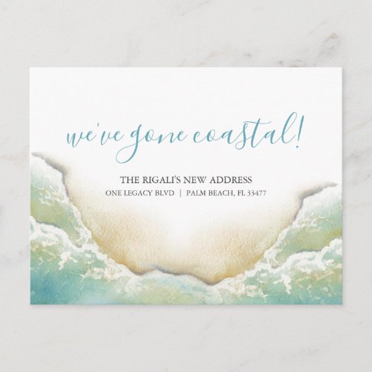ビーチへの新しいアドレスの移動告知 ポストカード (正面)