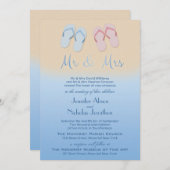 ビーチまたモダンは宛先の結婚ビーチサンダル 招待状 (正面/裏面)