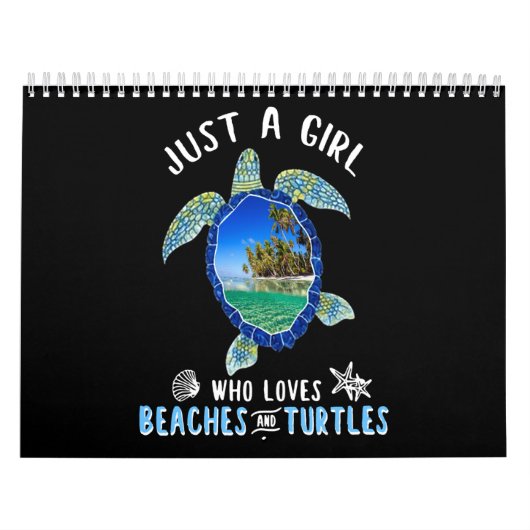 ビーチやウミガメが大好きな女の子 カレンダー (カバー)