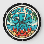 ビーチよくはしゃぐをテーマにした色鮮やか海モチーフ ラージ壁時計 (正面)