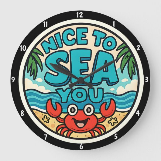 ビーチよくはしゃぐをテーマにした色鮮やか海モチーフ ラージ壁時計 (正面)