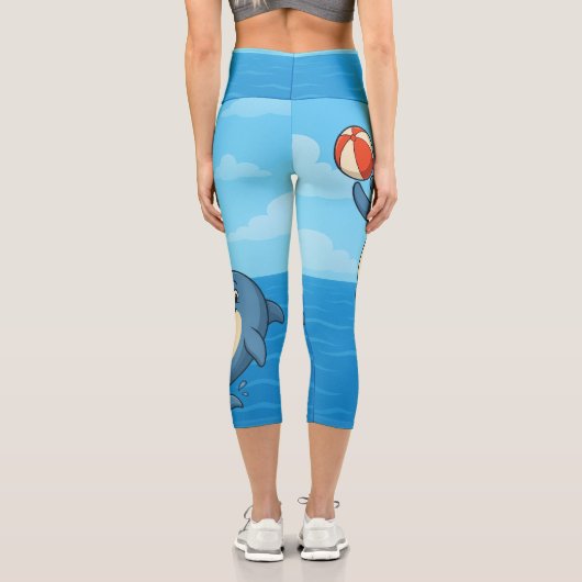 ビーチよくはしゃぐボール付き漫画イルカ カプリレギンス (裏面)