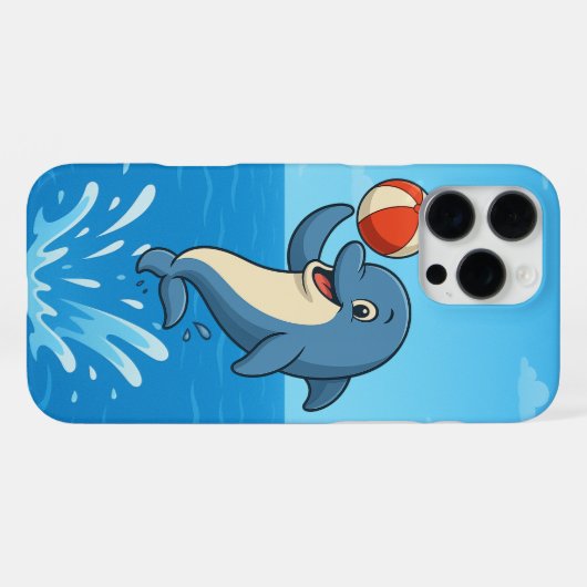 ビーチよくはしゃぐボール付き漫画イルカ iPhoneケース (裏面横)