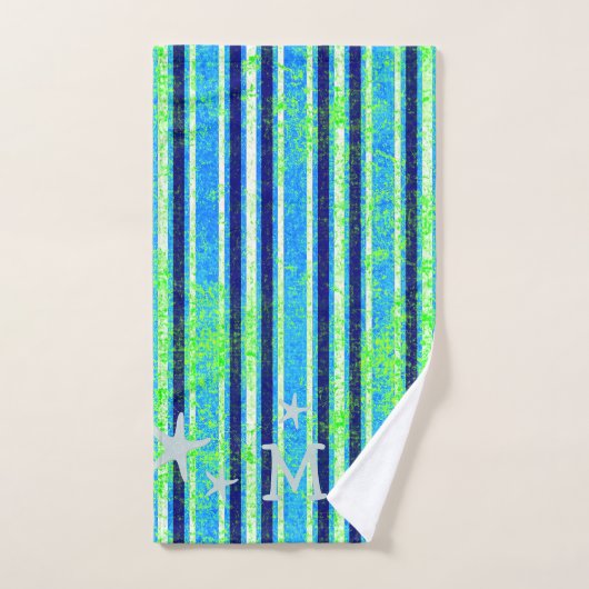 ビーチろうけつ染めストライプ及びヒトデ浴用タオルセット バスタオルセット (ハンドタオル)