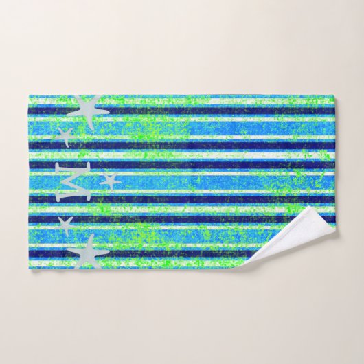 ビーチろうけつ染めストライプ及びヒトデ浴用タオルセット バスタオルセット (ハンドタオル)