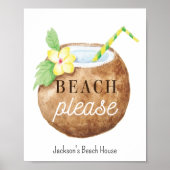 ビーチをお願い引用文ブラウンホワイトイエロー ポスター (正面)