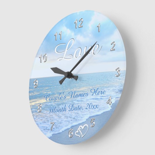 ビーチをテーマにしたウェディングシャワーの贈り物、ビーチウォールクロック ラージ壁時計 (傾斜)