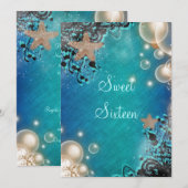 ビーチをテーマにしたウェディングバースデーパーティー 招待状 (正面/裏面)