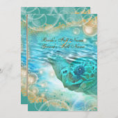 ビーチをテーマにしたウエディング ターコイズブルー 招待状 (正面/裏面)