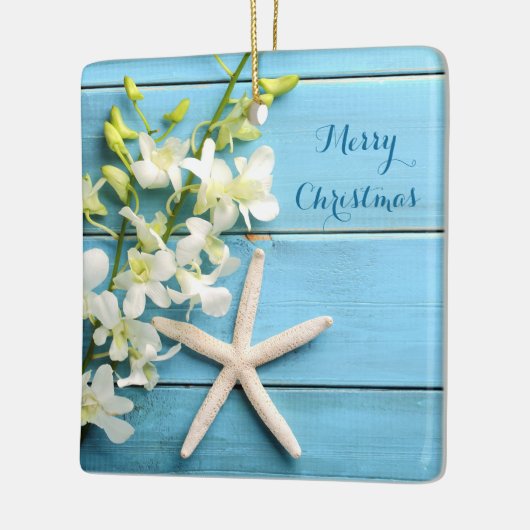 ビーチをテーマにしたクリスマスオーナメントスクエアヒトデ セラミックオーナメント (左)