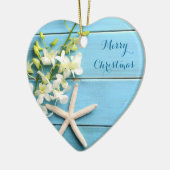 ビーチをテーマにしたクリスマスオーナメントハートヒトデ セラミックオーナメント (左)