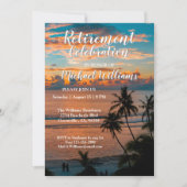 ビーチをテーマにしたサンセットパームツリーズ退職パーティー 招待状 (正面)