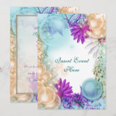 ビーチをテーマにしたトロピカルでエレガントなパーティー 招待状 (正面/裏面)