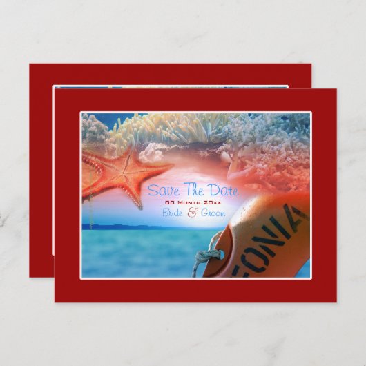 ビーチをテーマにしたトロピカルなクルーズウェディング 案内ポストカード (正面/裏面)