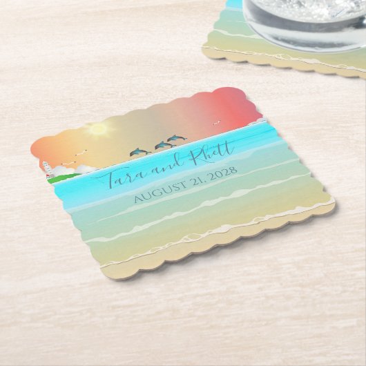 ビーチをテーマにしたパーソナライズされた飲み物用コースターイルカ ペーパーコースター (アングル)