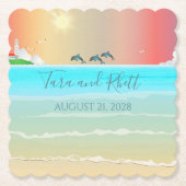 ビーチをテーマにしたパーソナライズされた飲み物用コースターイルカ ペーパーコースター (正面)