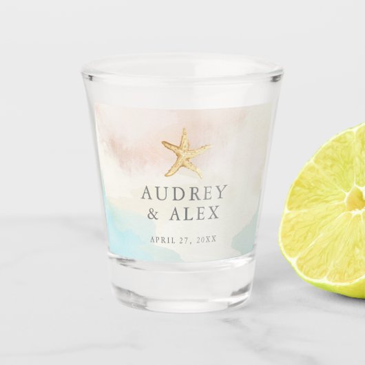 ビーチをテーマにしたヒトデの結婚式のショットグラス ショットグラス (正面)