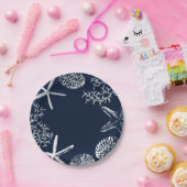 ビーチをテーマにしたヒトデ&シーシェルズネイビーブルー ペーパープレート (パーティー)