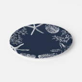 ビーチをテーマにしたヒトデ&シーシェルズネイビーブルー ペーパープレート (アングル)