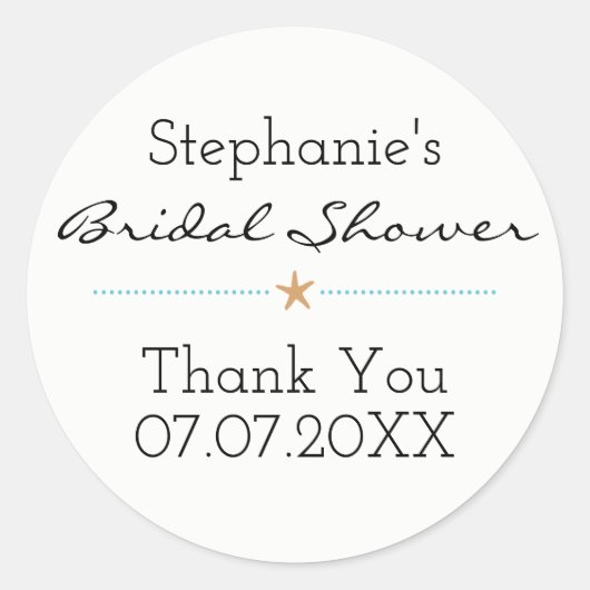 ビーチをテーマにしたブライダルシャワーのシール – Starfish ラウンドシール (正面)