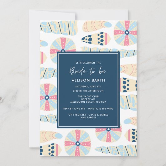 ビーチをテーマにしたブライダルシャワーパーティー 招待状 (正面)