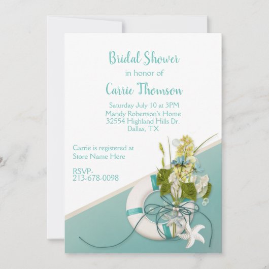 ビーチをテーマにしたブライダルシャワー 招待状 (正面)