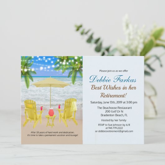 ビーチをテーマにしたリタイアラウンジチェア招待状 招待状 (スタンド正面)