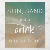 ビーチをテーマにしたワインボトルラベルと引用文 ワインラベル (シングルラベル)