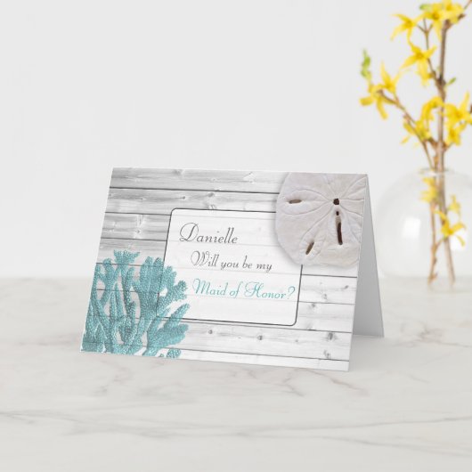 ビーチをテーマにした名誉のメイドの提案 カード (黄色い花)