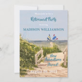 ビーチをテーマにした帆船の退職パーティー 招待状 (正面)