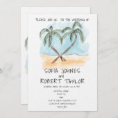 ビーチをテーマにした水彩書道パームトロピック 招待状 (正面/裏面)