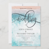 ビーチをテーマにした水彩書道海トロピック 招待状 (正面)