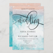 ビーチをテーマにした水彩書道海トロピック 招待状 (正面/裏面)