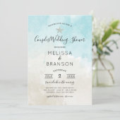 ビーチをテーマにした水彩色カップルウェディングシャワー 招待状 (スタンド正面)