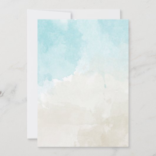 ビーチをテーマにした水彩色カップルウェディングシャワー 招待状 (裏面)