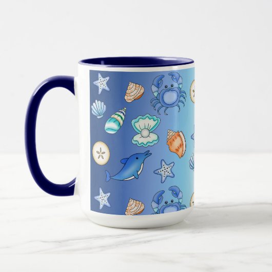 ビーチをテーマにした海の生物 マグカップ (左)