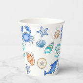 ビーチをテーマにした海の生物 紙コップ (裏面)