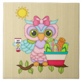 ビーチをテーマにした漫画フクロウのタイル タイル (正面)