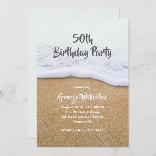 ビーチをテーマにした男の子の誕生日パーティーへの招待 招待状 (正面/裏面)