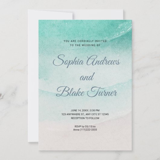 ビーチをテーマにした砂と結婚水 招待状 (正面)