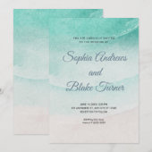 ビーチをテーマにした砂と結婚水 招待状 (正面/裏面)