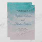 ビーチをテーマにした砂と結婚水 招待状 (正面/裏面)