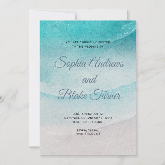 ビーチをテーマにした砂と結婚水 招待状 (正面)