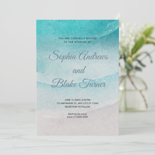 ビーチをテーマにした砂と結婚水 招待状 (スタンド正面)