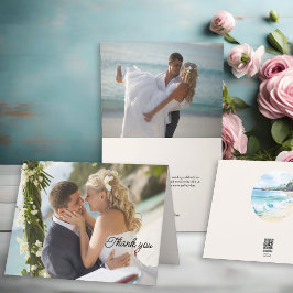 ビーチをテーマにした結婚式の写真2枚入り サンキューカード