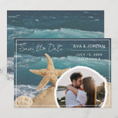 ビーチをテーマにした結婚式の節約日付写真 招待状 (正面/裏面)